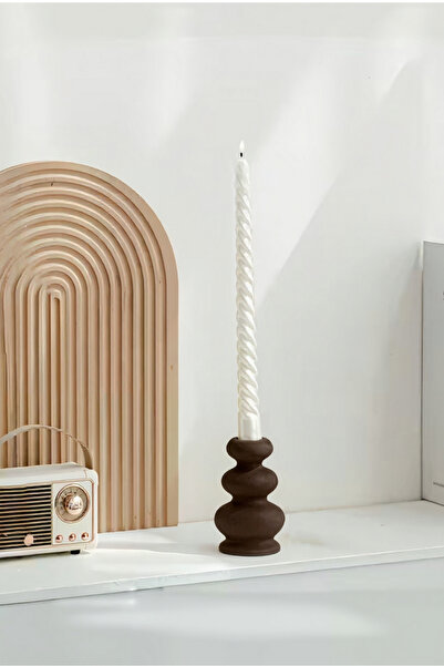 Glowry Home Duo - Modern Kahverengi Seramik Görünümlü Şamdan Mumluk - 2'li set