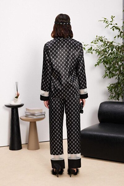 Pierre Cardin Women's Satin Front Buttoned Long Sleeve Sleepwear Set with Sleep Band Buckle Gift