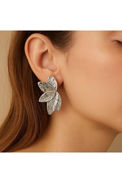 MELENY Silver Half Flower Plate Earrings