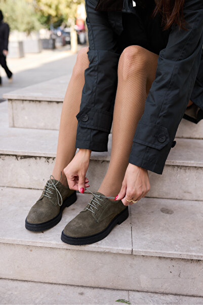 ANGELİNA JONES LECH KADIN HAKİ GERCEK SUET OXFORD LOAFER AYAKKABİ