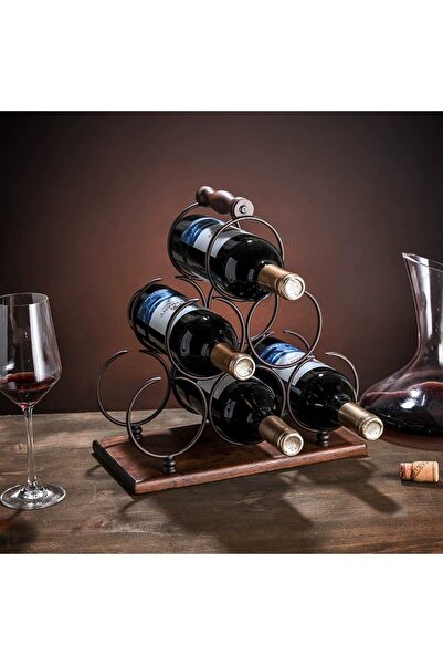 UNİBOX Wine rack for 6 bottles, Unibox, wood and steel, modern, brown, 33x16.5x30cm