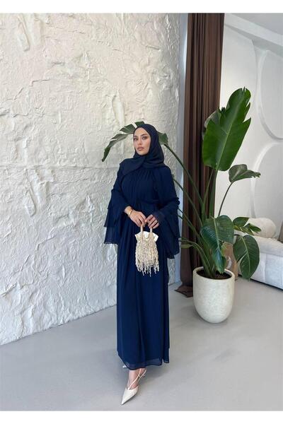 KULVAR TREND 5730 Kolu Volanlı Pelerinli Şifon Elbise