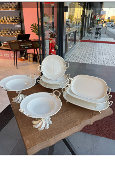 PONCİKPAZAR 8 Piece Porcelain Full Set Presentation Set 3+3+2 Series **