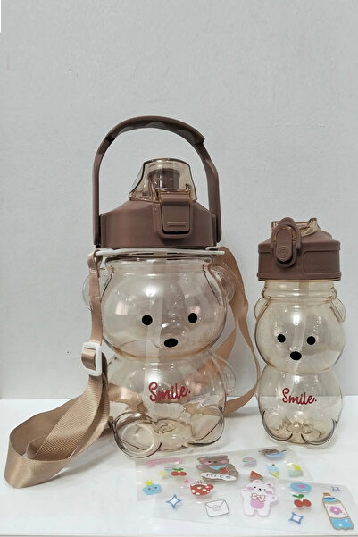 Berdina Home زجاجة مياه شفافة للأطفال على شكل دمية دب، سعة 1000+400 مل، مع غط...