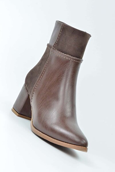 Uzunlu Goldstep Skin Suede Κοντές γυναικείες μπότες με χοντρό τακούνι με μυτερή μύτη