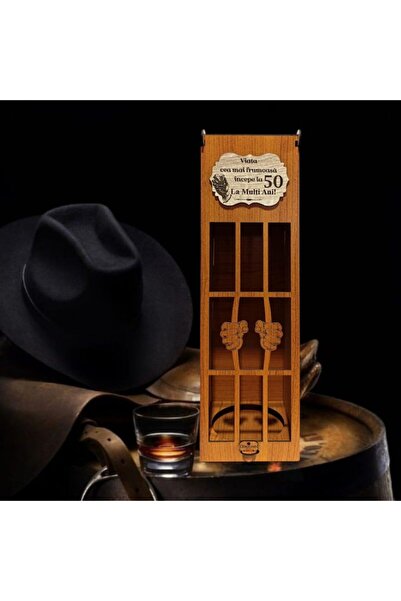 OEM Whiskey box, engraved gift with message "The most beautiful life begins at 50!", 35x10cm