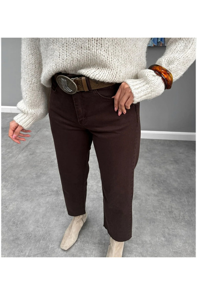 AsiaLife بنطلون جينز مومي بقصة باتشورد بني اللون من إيه سي آي