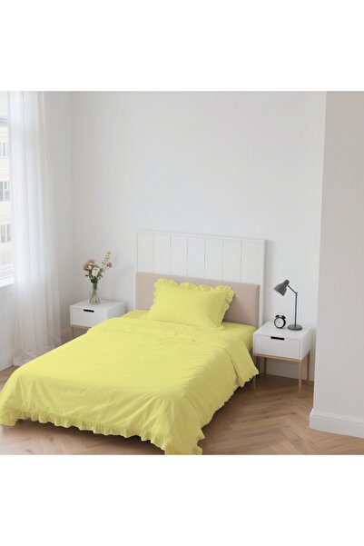 kesenegore 3-Piece Elastic Fitted Sheet Ranforce Fabric Ruffled Single Duvet Cover Set