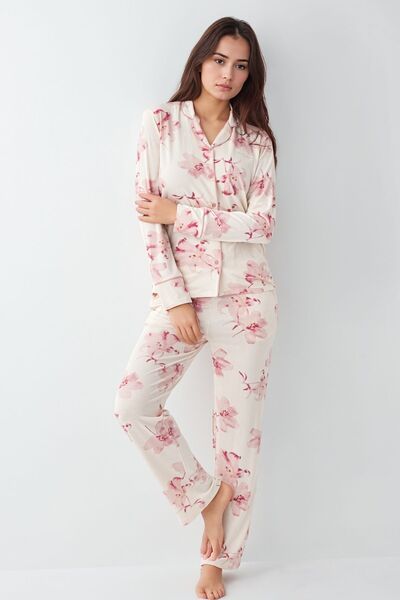 Pierre Cardin Kadın Krem Modal Pamuklu Likralı Pijama Takımı Çorap Hediyeli QP9K0R5K6R