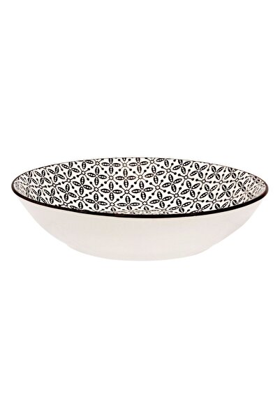 Vervo.ro pentru minți curioase 6-piece Porcelain Soup Plate Set, Beige with Black Pattern, diameter 20 cm