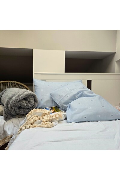 Kotonia Home Σετ 4 μαξιλαροθήκες, 100% βαμβάκι, εκλεκτό χρώμα, ανοιχτό μπλε, 50x80 cm, 03