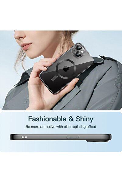 m.tk moveteck Apple iPhone 13-14 Kılıf Magsafe Wirelles Şarj Destekli Parlak Renkli Kenarlı Arkası Şeffaf Silikon