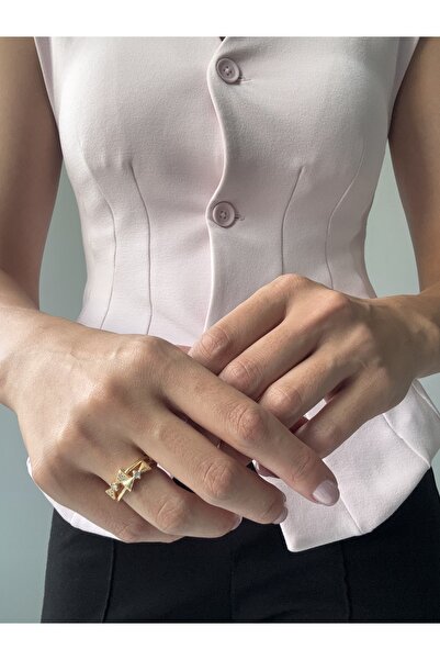 Ressia خاتم من حجر الزركون ذو صف مزدوج مع شريط