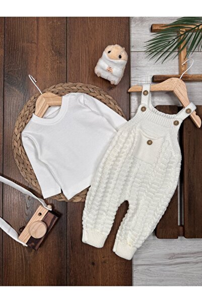 Kids Kingdom Knitwear Pocket Detailed Salopet Jumpsuit 2-Piece Unisex Baby Set