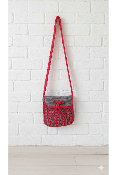 shop Bag Hand Knitted Paper String Bag Daily Design Bag Red Gray Bag