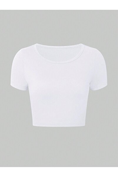 Liona Simplu, fără model fără imprimeu Culoare albă guler rotund Mânecă scurt...