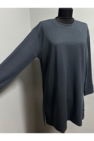 MSA Giyim Жіноча туніка з розрізом, довгими рукавами, однотонна, еластична, для щоденного носіння, з капюшоном, з трикотажу