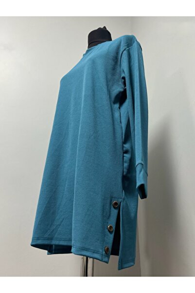 MSA Giyim Жіноча туніка з розрізом, довгими рукавами, однотонна, еластична, для щоденного носіння, з капюшоном, з трикотажу