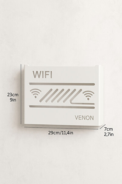 VENON Beyaz Büyük Boy Organizer Wi-Fi Modem Kutusu – Dekoratif Metal Router Kapağı Çizgili