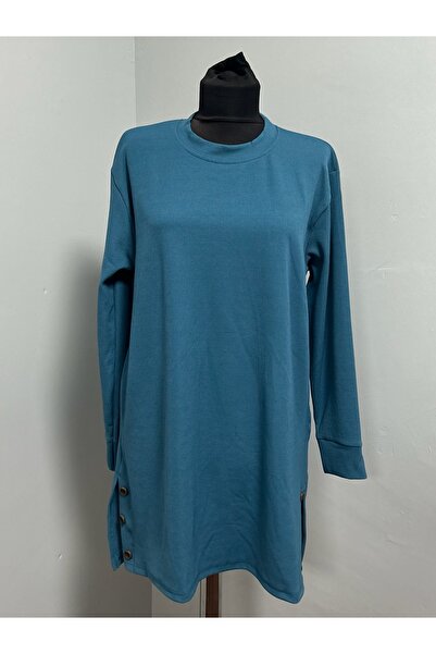 MSA Giyim Жіноча туніка з розрізом, довгими рукавами, однотонна, еластична, для щоденного носіння, з капюшоном, з трикотажу