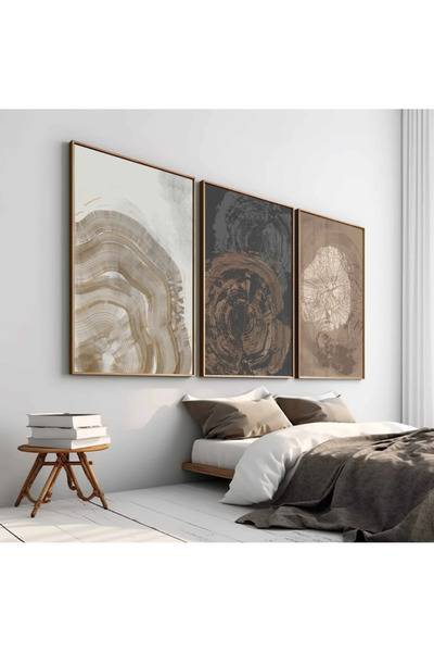 PAM STUDIO Doğal Ağaç Kesiti Poster Seti 3’lü | Kahve Bej Tonlarda Boho Soyut...