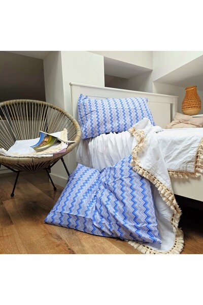 Kotonia Home Σετ 4 μαξιλαροθήκες, 100% βαμβάκι, λεπτό χρώμα, γαλάζιο, 50x80 cm, 02