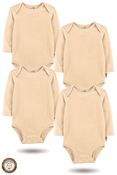 MAHFEL 100% Cotton Long Sleeve Baby Bodysuit Snap Fastener Bodysuit Set of 4