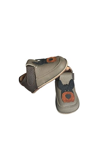 tega shoes Papucei copii Barefoot Catel, Primii pasi, piele naturala, Maro inchis/Gri