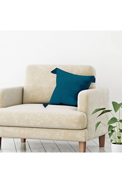 OEM Fata de Perna Decorativa din Bumbac Petrol Dungi Franjuri 45x45cm