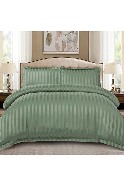 OEM Lenjerie de Pat Damasc Stripe Verde 4 Piese (Finet)