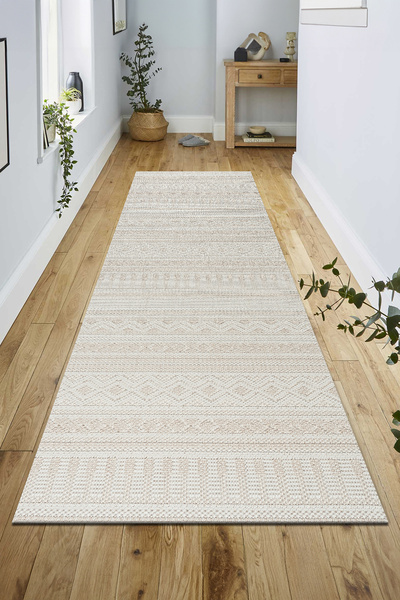 Badelya Home Krem Bej İskandinav Modern Tasarım Sisal Bukle Özel Ölçü Salon Oturma Odası Koridor Halısı Yolluk