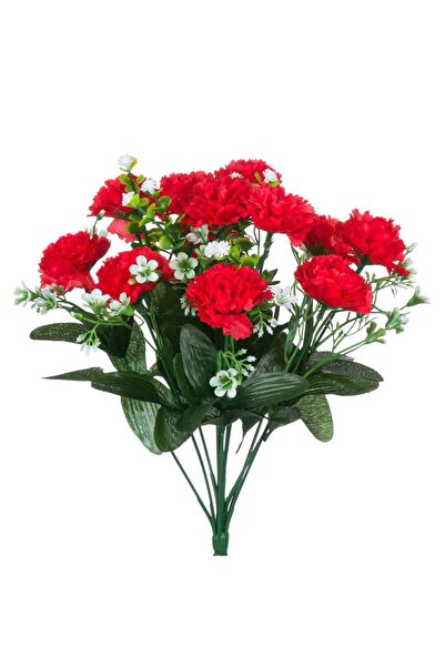 OEM Buchet Flori Artificiale cu 12 Boboci de Garoafe Rosii Flori Albe 35cm