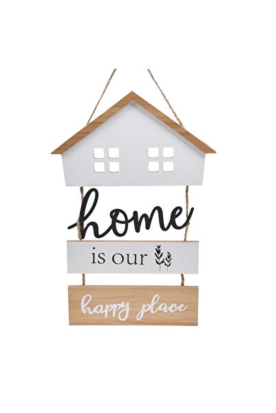 OEM Hanging Decoration Wooden House Metal "Home is Our Happy Place" 19.5x29cm