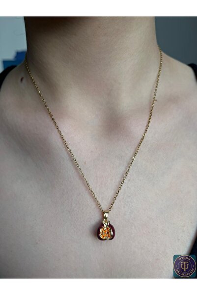 uyguntakıaksesuar Kırmızı ve Kehribar Taş Detaylı Gold Kadın Kolye – Paslanma...