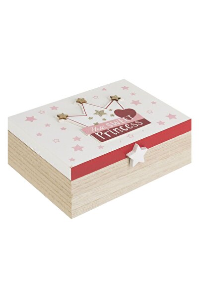 OEM Wooden Storage Box Decorated with Crown & Gold Glitter 22x15x8cm