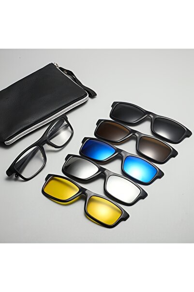 Game Magnetic Clip-On Glasses Set, 1 Frame and 5 Interchangeable Lenses, for Women and Men 2271A