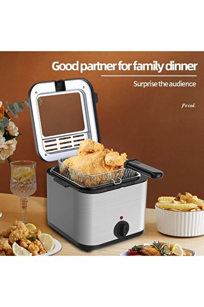 Denx Deep Fryer with Basket, Small Electric Fryer for Home Use, 2.5 Liter Capacity Lid with Display