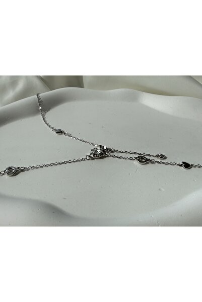 all mine قلادة على شكل حرف Y من الفولاذ مع حجر على شكل قلب