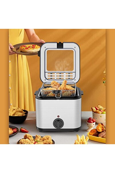 Denx Deep Fryer with Basket, Small Electric Fryer for Home Use, 2.5 Liter Capacity Lid with Display