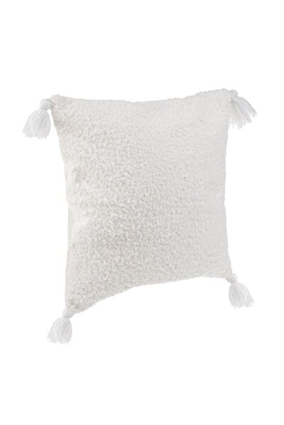 OEM White Faux Fur Winter Decorative Pillow Cover with Tassels 40x40cm