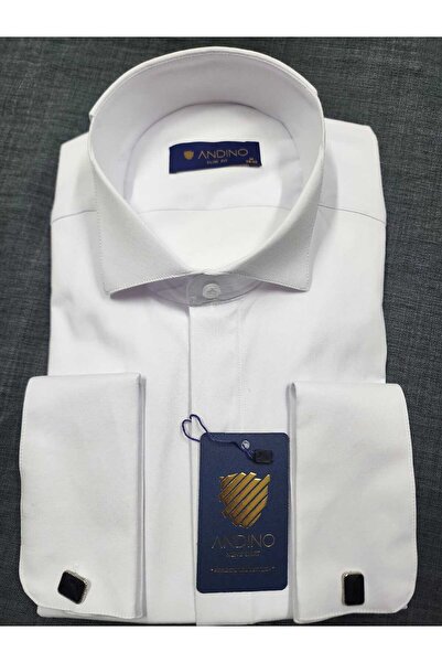 ANDINO Erkek gömlek Beyaz Ata yaka Duble manşet. smokin, takım elbise, Damatl...