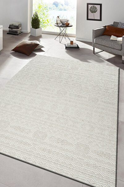 Badelya Home Krem İskandinav Modern Tasarım Sisal Bukle Özel Ölçü Salon Oturma Odası Koridor Mutfak Halısı Yolluk