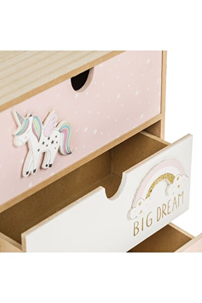 OEM Decorative Box with 3 Wooden Drawers 3D Rainbow & Unicorn 21x10x27cm