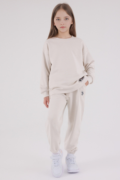 U.S. Polo Assn. Girl's Tracksuit Set – Lilac & Stone Color, Comfortable Cotton Casual Sports Model