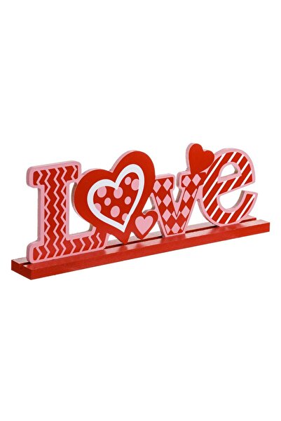 OEM Wooden Table Decoration with Message "Love" Red Pink 25x3x9cm
