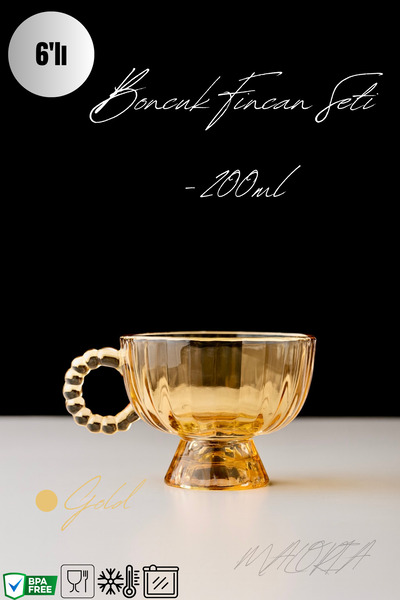 Maloria Boncuk Kulplu Gold Ayaklı Çay Fincanı | 180ml - 6'lı Dondurma Kupası ...