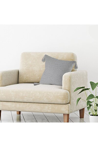 OEM Grey Decorative Pillowcase with Thin Stripe & Tassels 45x45cm