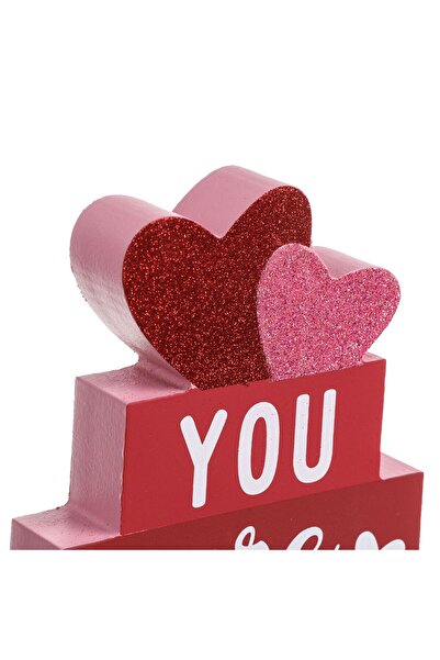 OEM Wooden Table Decoration with Pink Red Hearts & Message 18x3x19.5cm