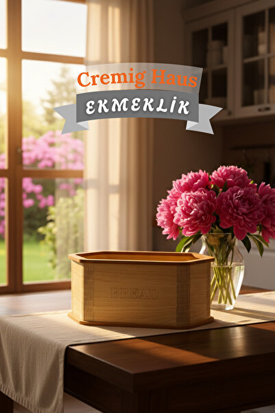 CremigHaus Geleneksel Tasarım Kapaklı Büyük Ekmeklik Altıgen Ahşap Ekmek Sepe...