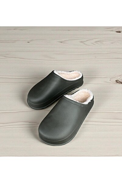 AkınalBella Akınal Men's Khaki Wool-Lined Lightweight Sole Home Office Daily Slippers